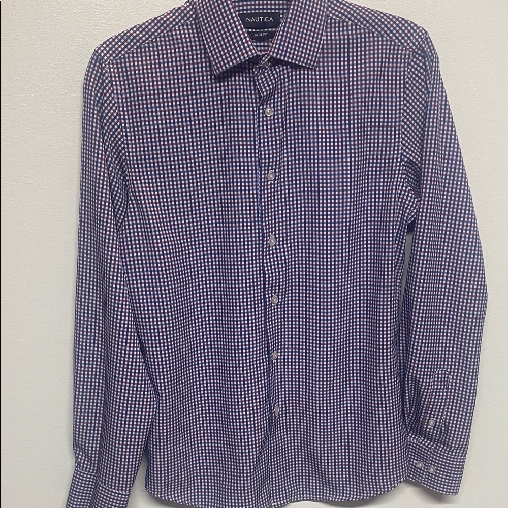Nautica Men's Blue Purple Checkered Long sleeve dress shirt size S